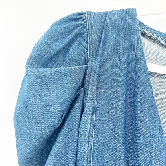 Zara Womens Casual Chic 70s V-Neck Puff Statement Sleeve Denim Dress Size XS - Picture 6 of 10